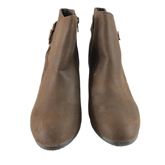 Sugar Womens Ankle Boots Booties Wedge Heel Faux Suede Zipper Buckle Brown 8.5 - Picture 2 of 9
